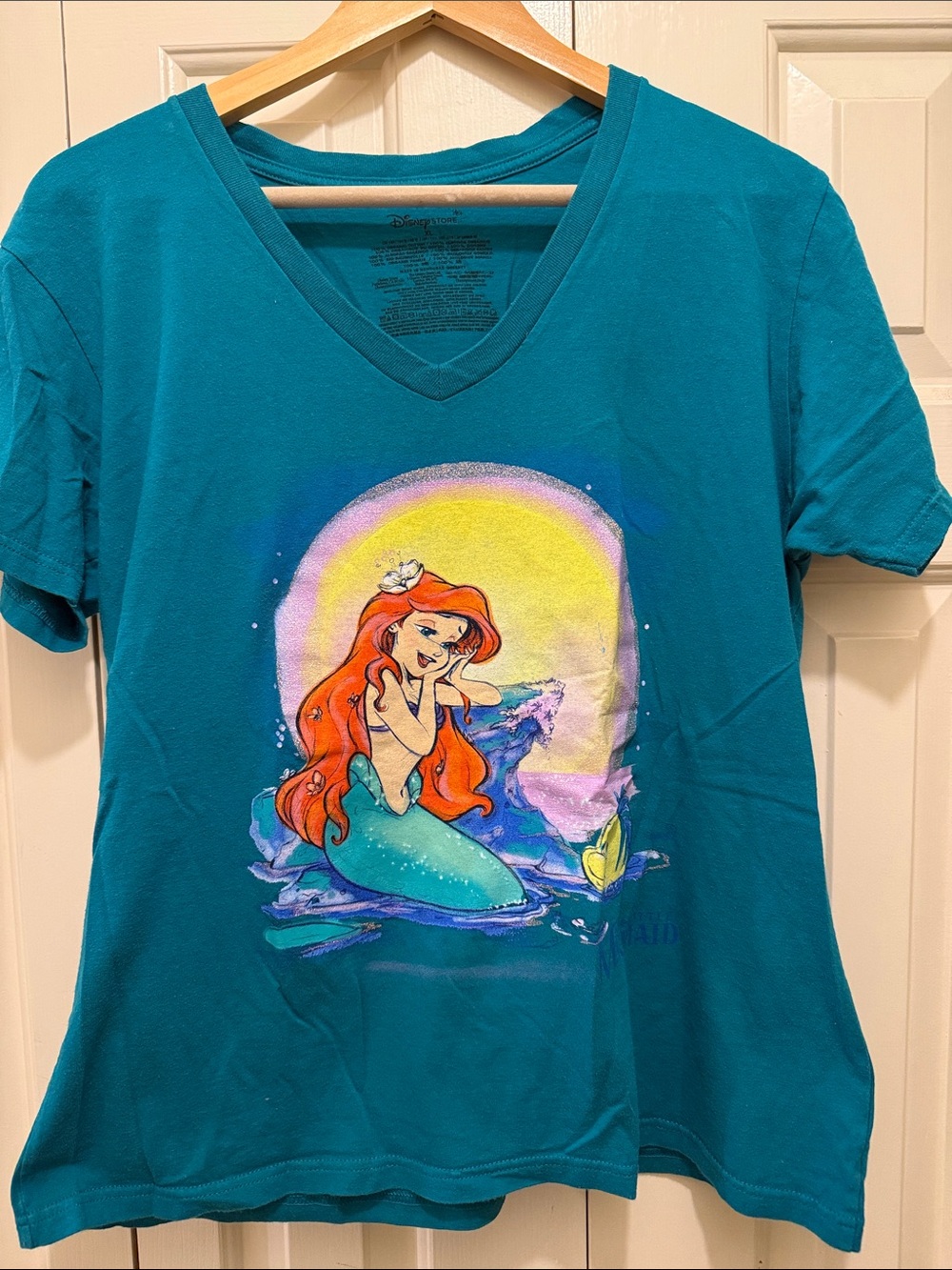 Disney Teal V-Neck Ariel Graphic Tee with Bright Print